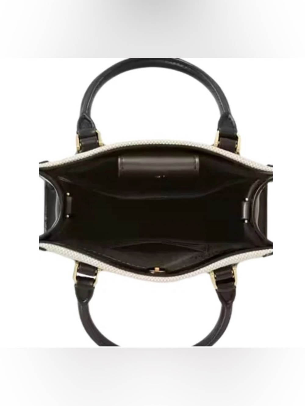 NWT Kate Spade Mini Ellie Tote Black Leather with Tan Straw Canvas - Picture 9 of 11
